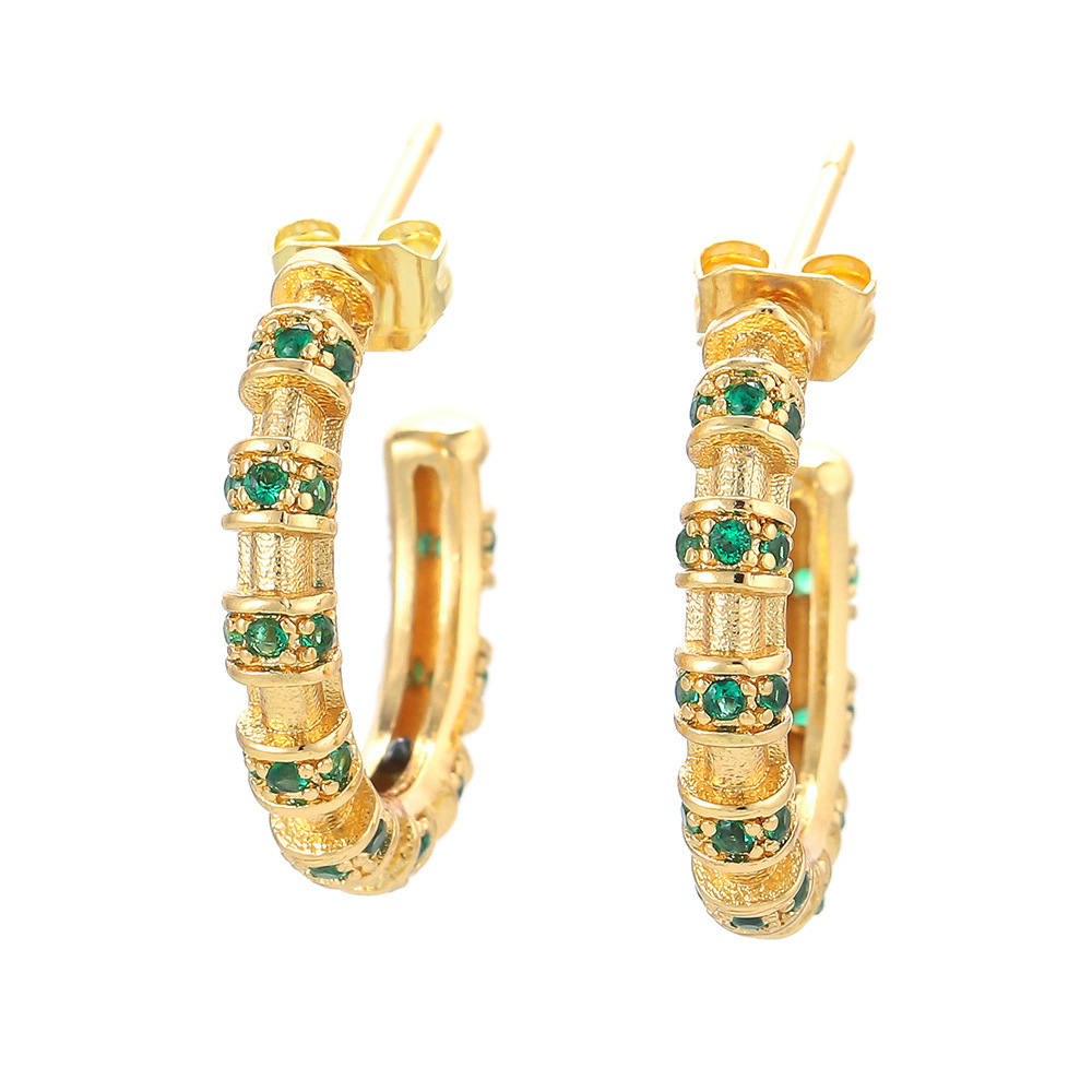 Korean Color Zircon Earrings Copper-plated  C-shaped Earrings