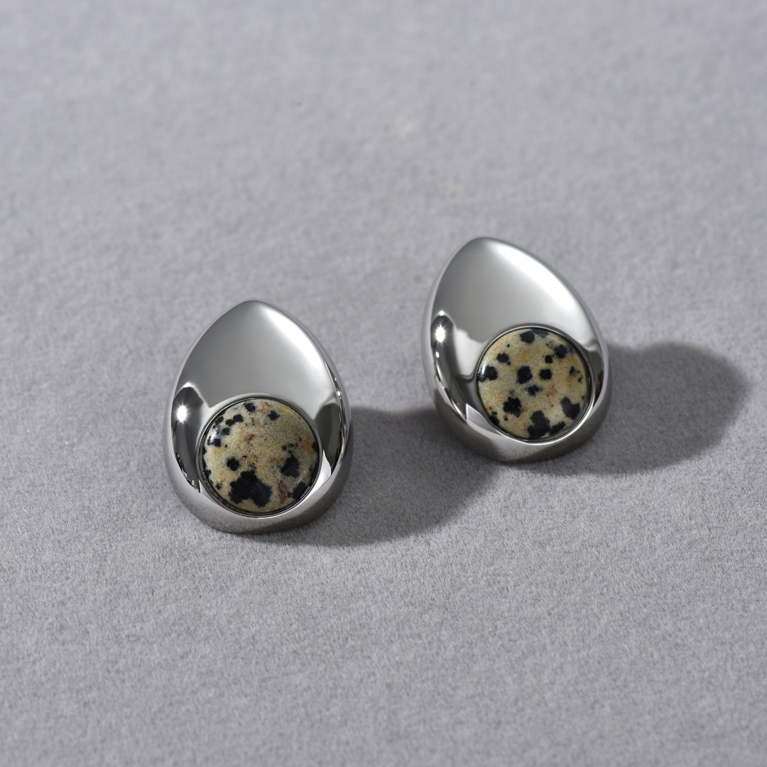 S925 Silver Needle Geometric Pattern Earrings Luxury Fashion Metal Engraving Spot Stone Versatile Women's Jewelry Accessories