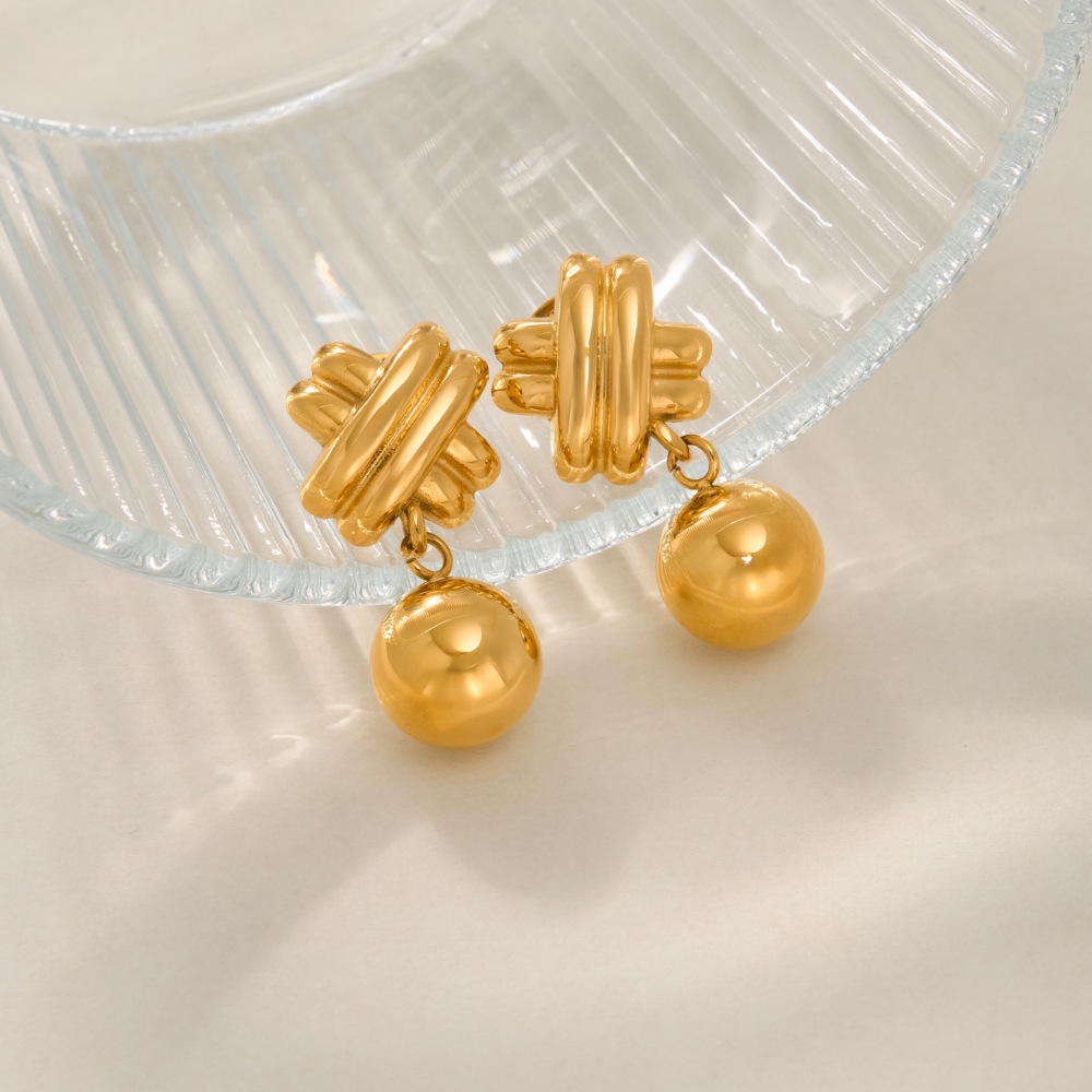 Fashionable 18K Gold Plated Titanium Steel Pendant Earrings Geometric Pattern Hip Hop Style Women's Jewelry Accessories