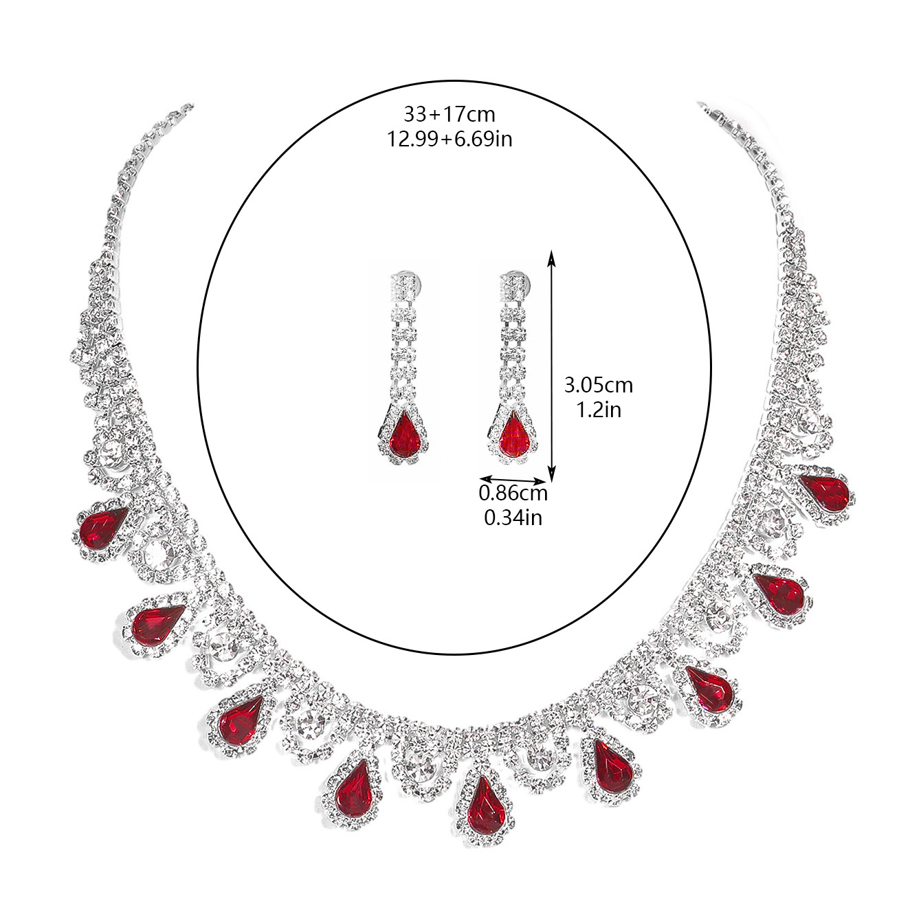 Copper Inlay Water Droplets Tassel Rhinestones Earrings Necklace Jewelry Set