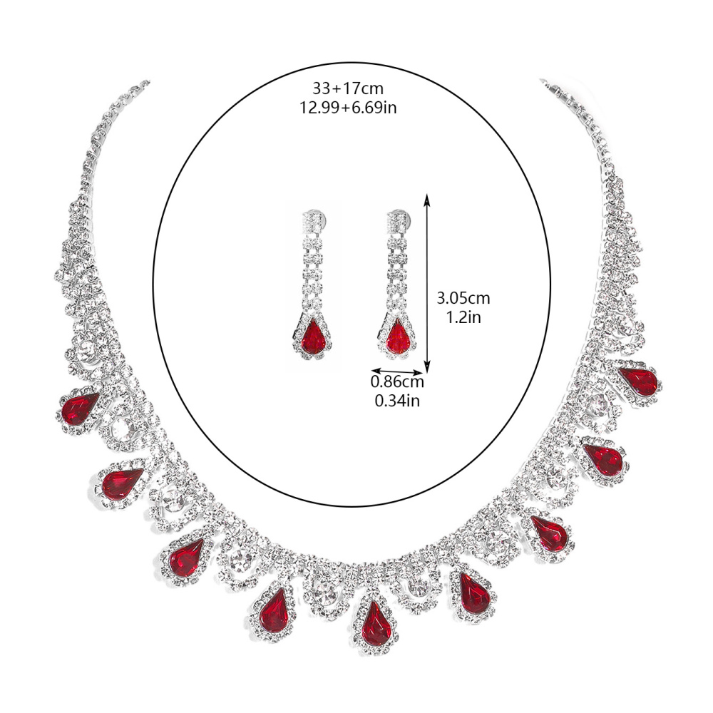 Copper Inlay Water Droplets Tassel Rhinestones Earrings Necklace Jewelry Set