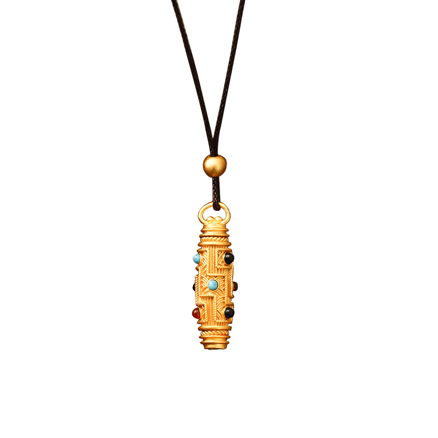 Geometric Pattern Sand Gold Enamel Nine-Eyed Tianzhu Pendant Through Hole DIY Accessories Necklace Sweater Chain Tibetan Transmission Vintage Cultural Goods Jewelry