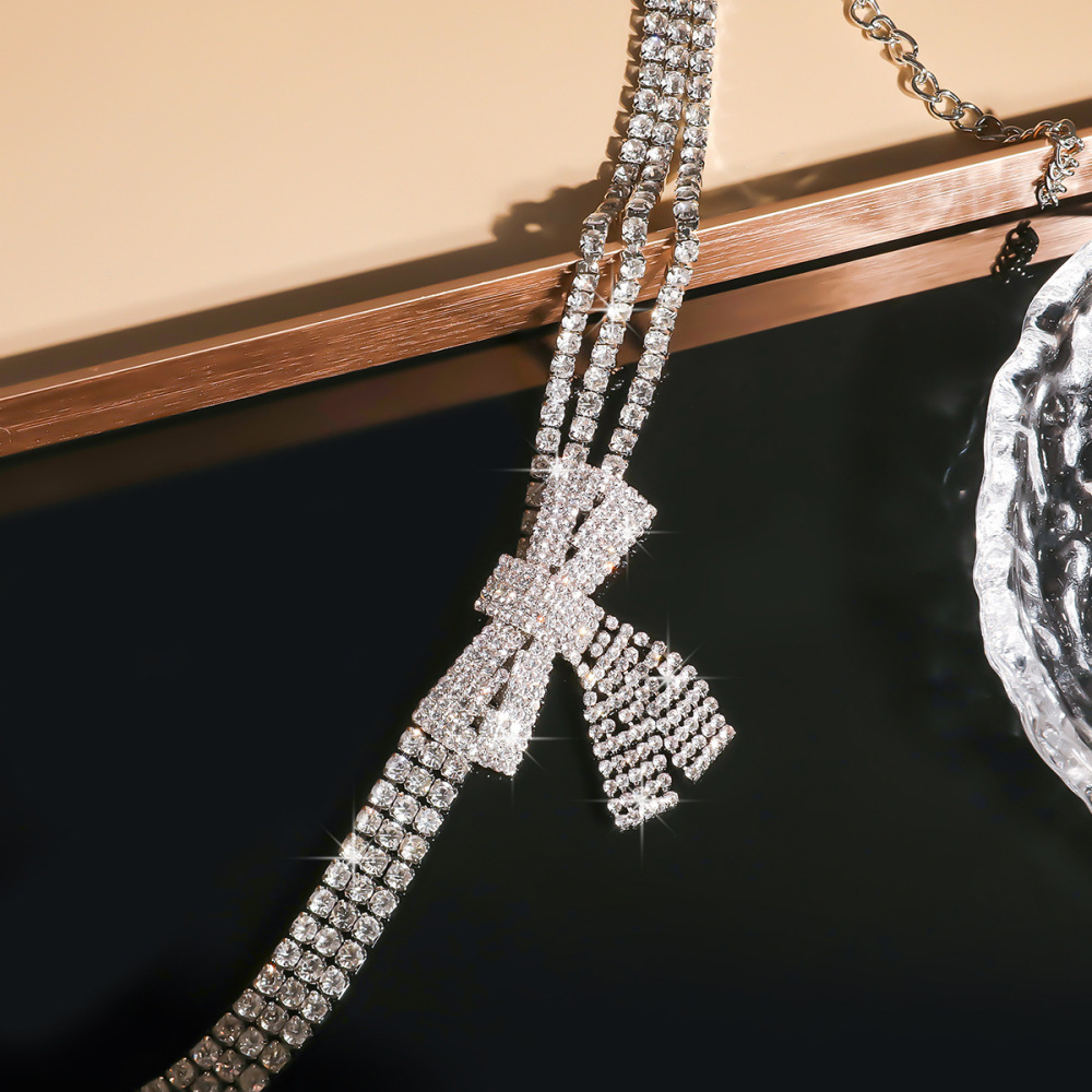 Jewelry Accessories Sexy Full Diamond Large Bow Necklace Choker Diamond For Women