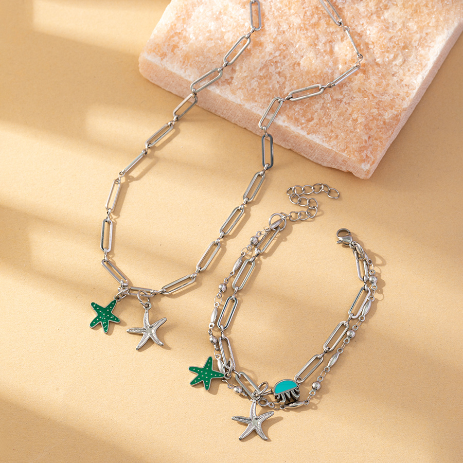 316 Stainless Steel  Ion Plating (IP) Zircon Starfish Waterproof Non Tarnish Casual Beach Jewelry Set For Women's