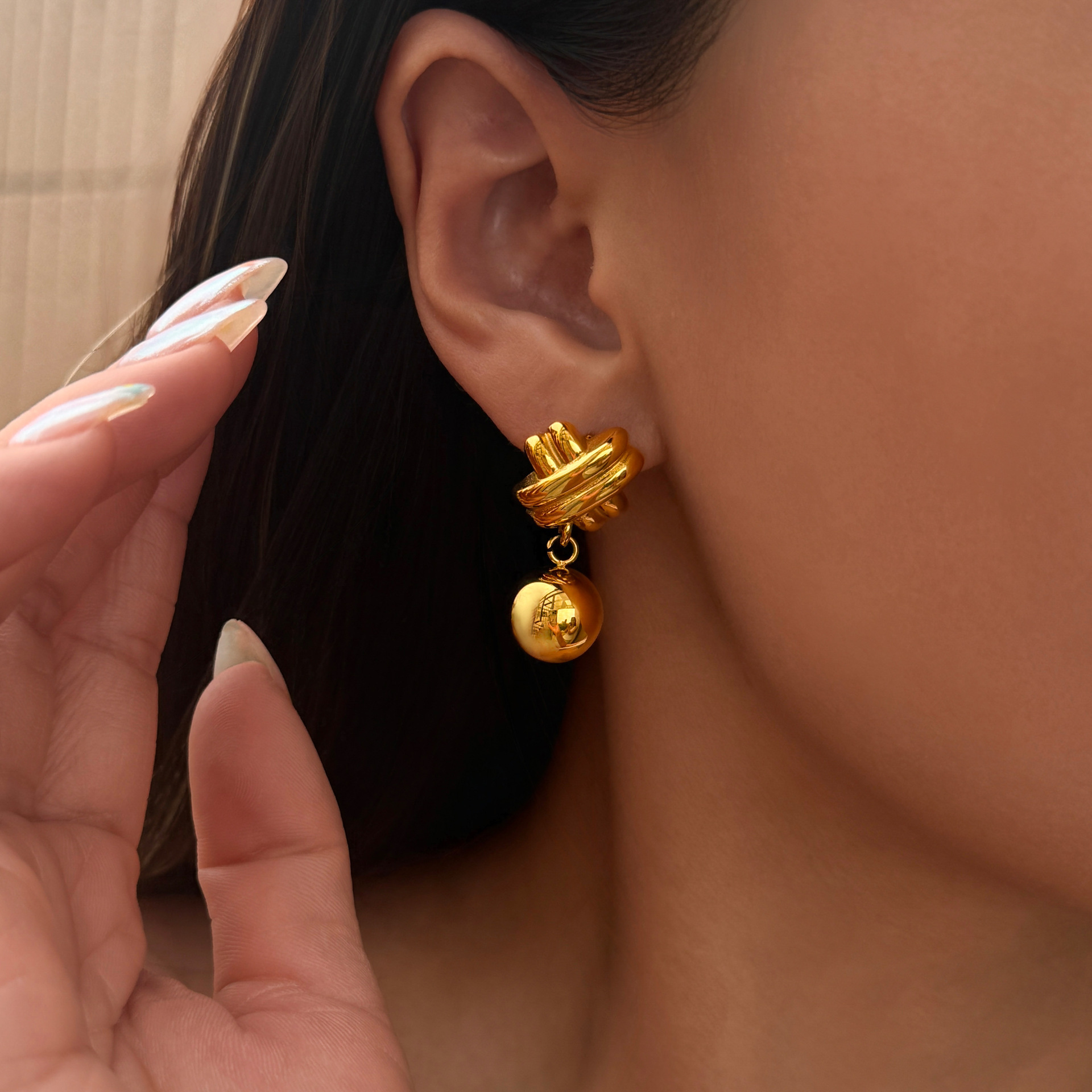 Fashionable 18K Gold Plated Titanium Steel Pendant Earrings Geometric Pattern Hip Hop Style Women's Jewelry Accessories
