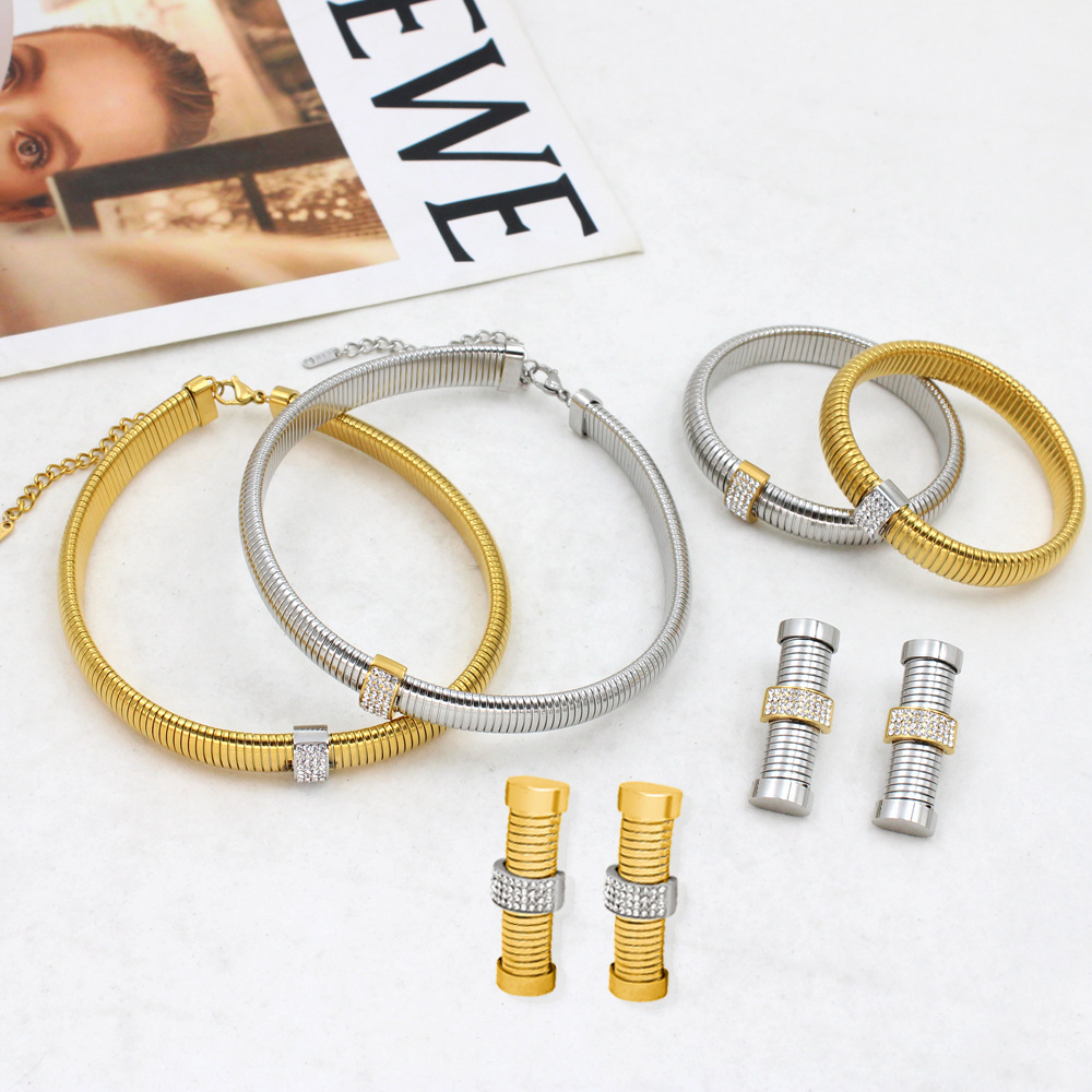 18K Gold 304 Stainless Steel PVD Coated Zircon Geometric Waterproof Non Tarnish Simple Style Cable Chain Bracelets Earrings Necklace For Women's