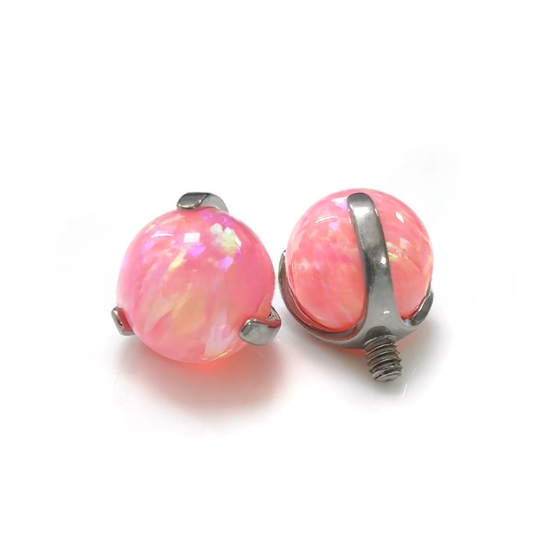 F136 Titanium Opal Ball Ear Studs Three Prong Set Round Ball Piercing Jewelry Accessories Tongue Rings Unisex Wedding Birthday