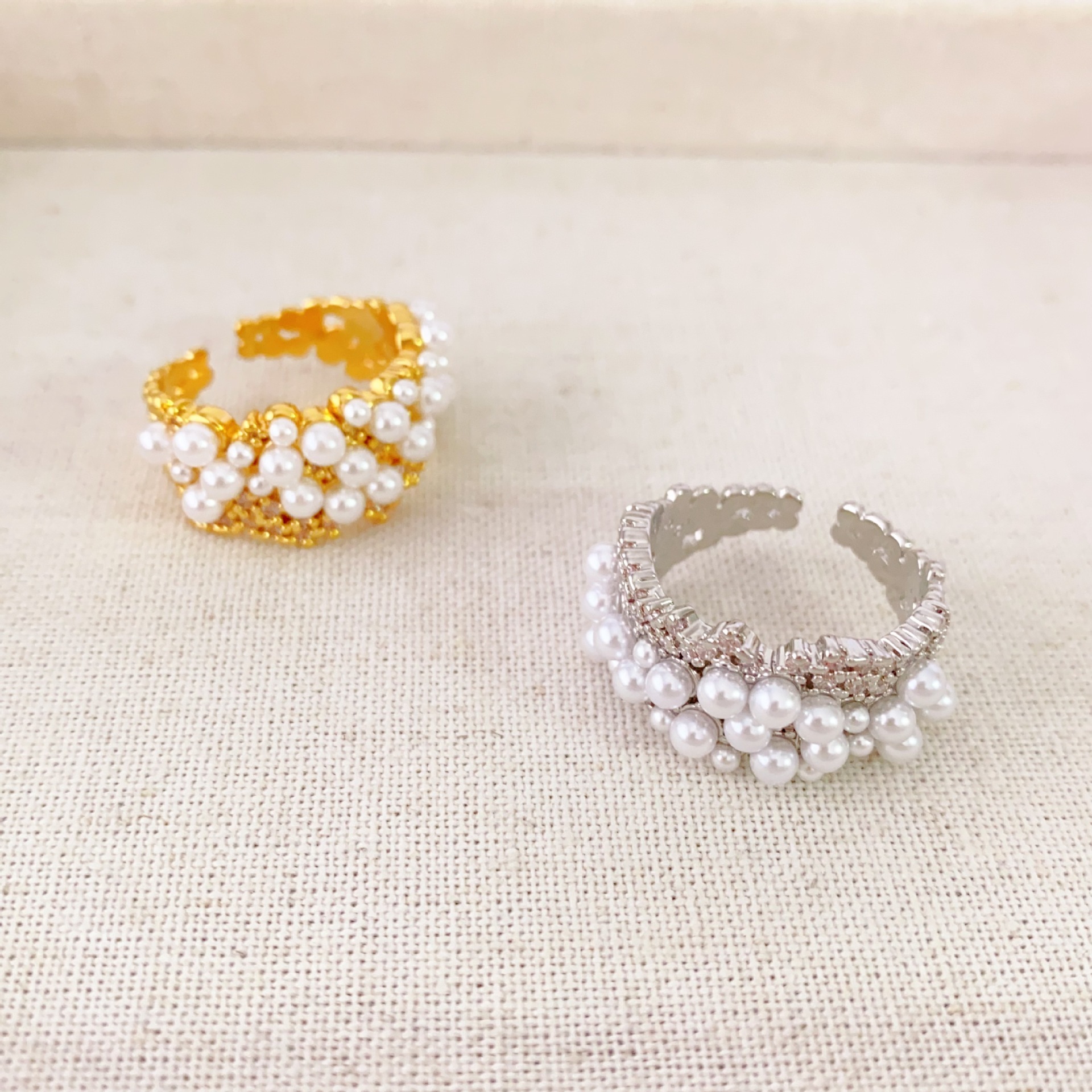 French Entry Lux Special-Interest Design Starry Inlaid Pearl Ring Copper Plated Real Gold Temperament Wild Switchable Index Finger Ring
