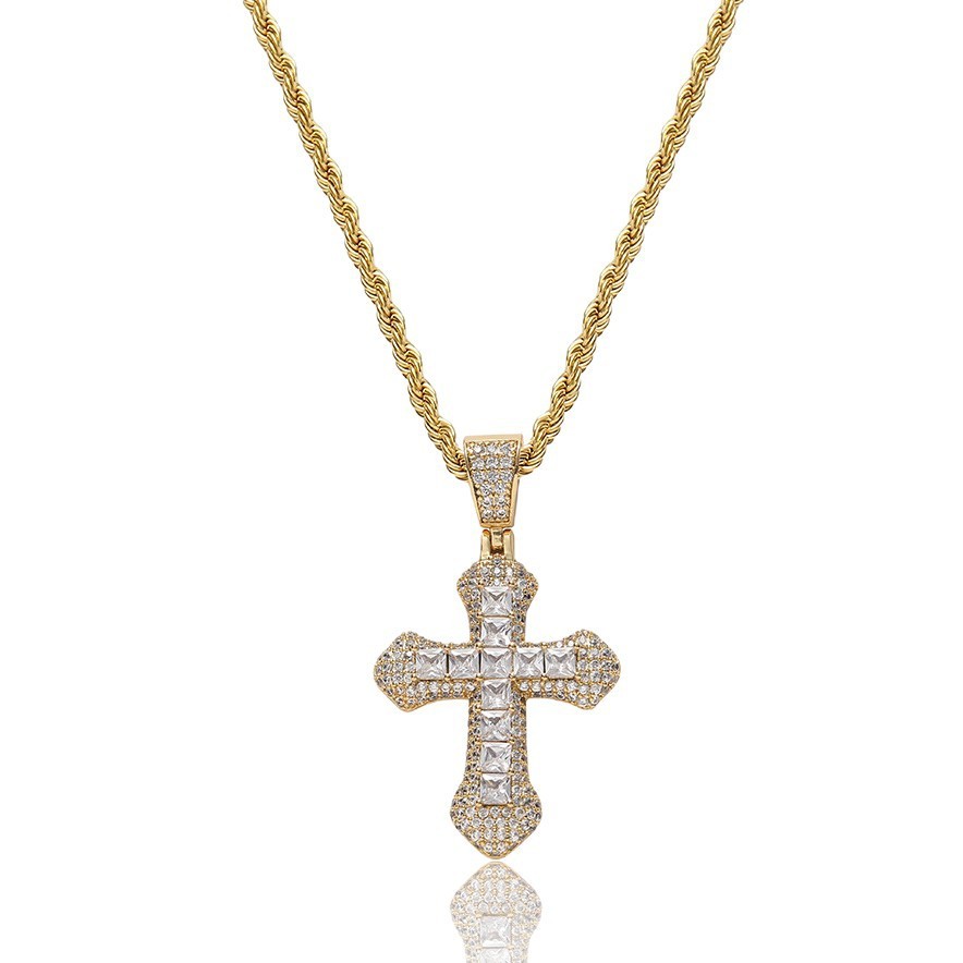 Inlaid Zircon Cross Necklace For Men And Women Trendy Wild Cuban Link Chain Accessories Couple's Pendant Wholesale