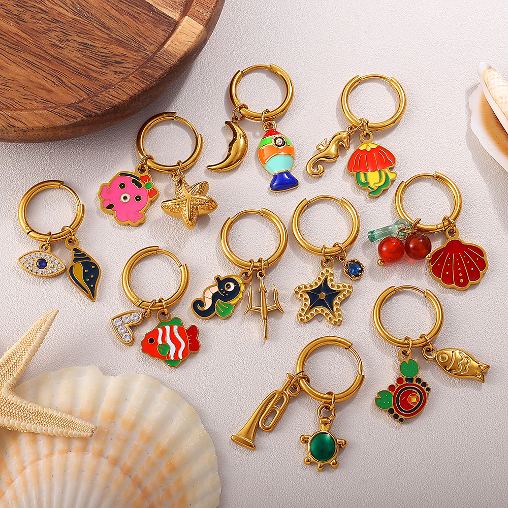 Fashionable Versatile Pendant Drop Earrings Ocean Series Vintage DIY Pendants Luxury Accessories Stylish Match All Ear Jewelry