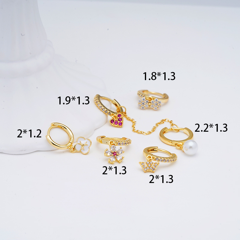1 Set Simple Style Classic Style Irregular Heart Shape Crown Plating Inlay Copper Zircon Gold Plated Drop Earrings