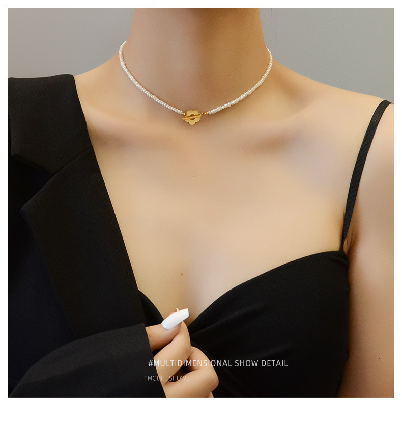 PVD Coated Real Gold Plated 18K Gold Flower 304 Stainless Steel French Style Waterproof Non Tarnish Choker