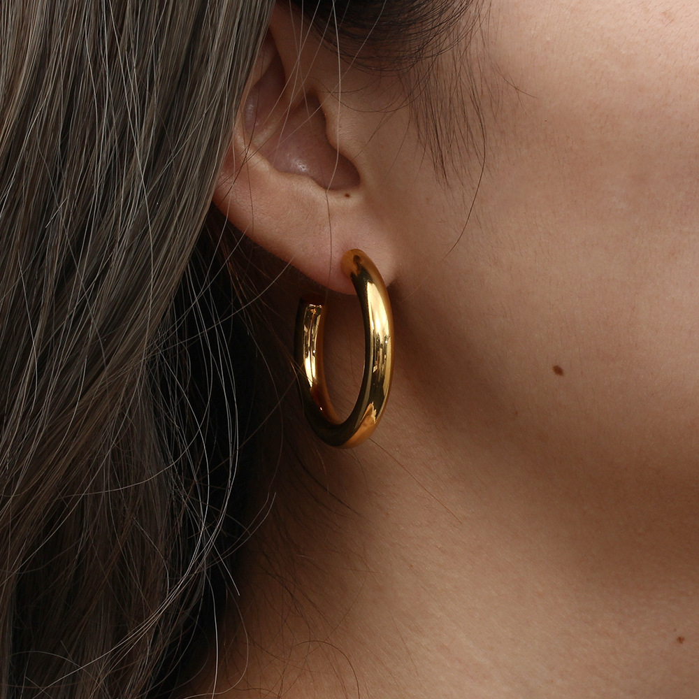 PVD Coated Real Gold Plated 18K Gold C Shape 304 Stainless Steel Fashion Waterproof Non Tarnish Earrings