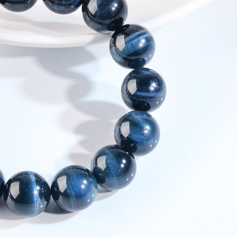 Natural Blue Tiger Eye Stone Bracelet High Quality Wood Chalcedony Lightning Pattern Simple Versatile Bracelet Donghai Gemstone