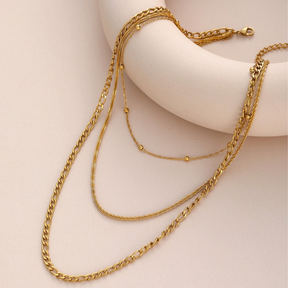 Triple Bead Chain Necklace Stainless Steel Material Gold Plated Titanium Metal Jewelry For Women Non-Fading Trendy Accessories