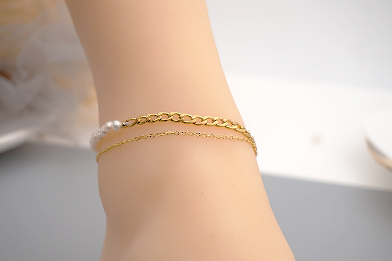 Titanium Steel Pearl Bracelet For Women Simple Summer Friend Bracelet Anklet Jewelry Accessories