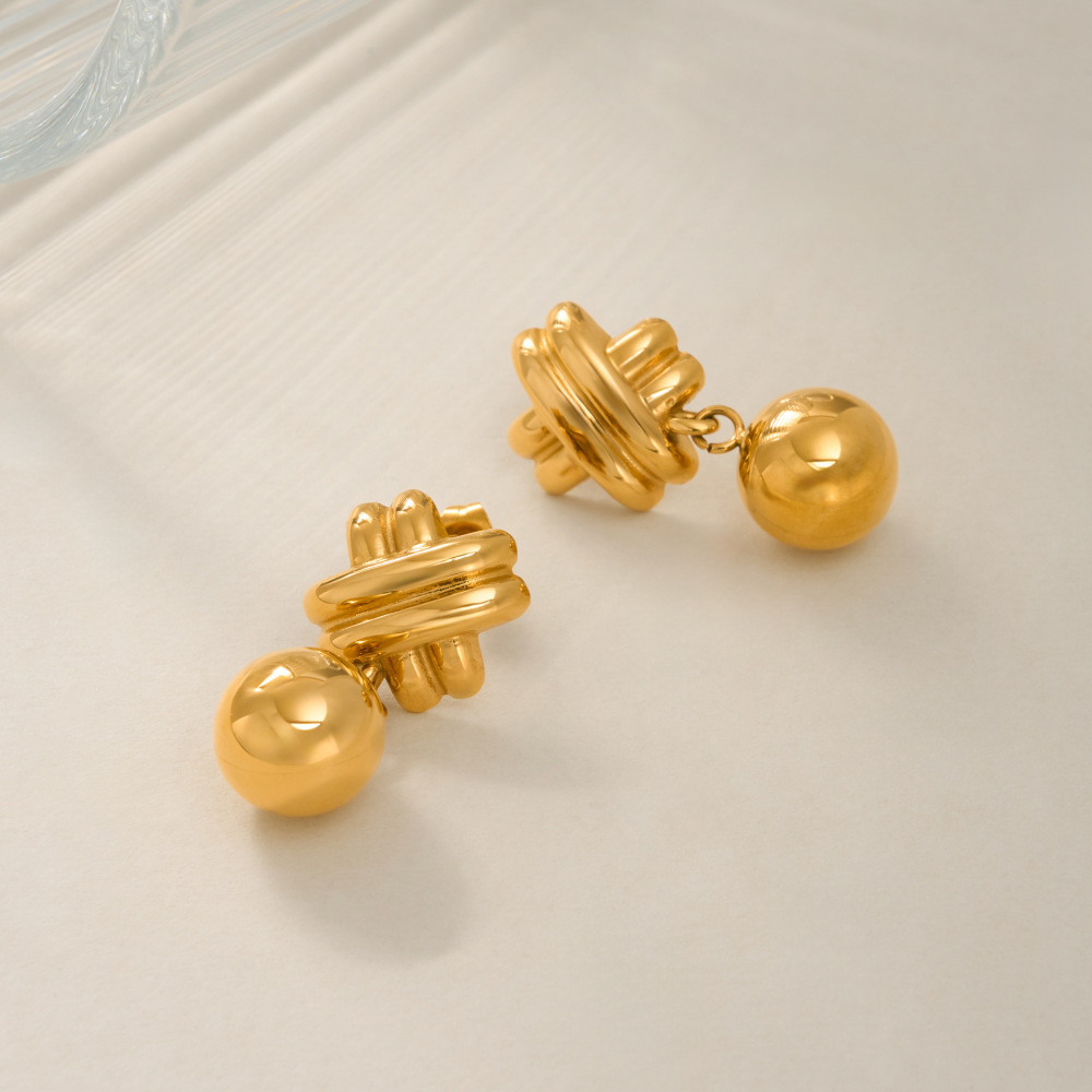 Fashionable 18K Gold Plated Titanium Steel Pendant Earrings Geometric Pattern Hip Hop Style Women's Jewelry Accessories