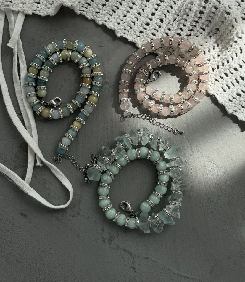 Natural Stone Mixed Beads Necklace Collarbone Chain High-End Sensation Unique Design Titanium Steel U-Shaped Jewelry Accessories For Women