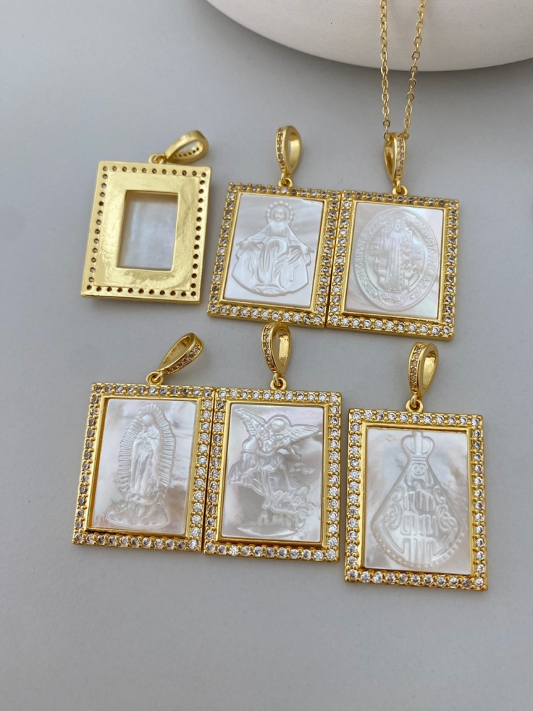 Elegant Shell Pendant Necklace With Zircon Edge Virgin Head Design DIY Accessories  Fashion Label