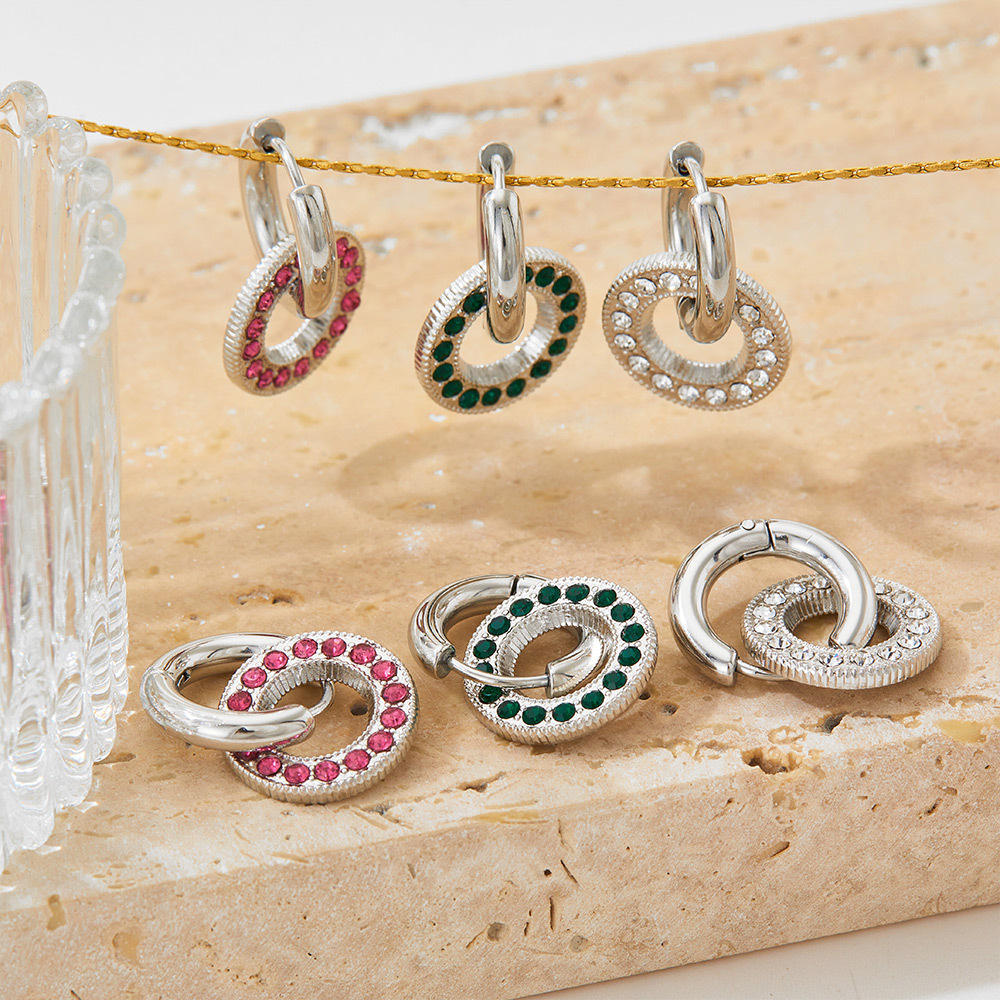 1 Pair Classic Style Geometric Plating Inlay 304 Stainless Steel Artificial Gemstones 16K Gold Plated White Gold Plated Gold Plated Earrings