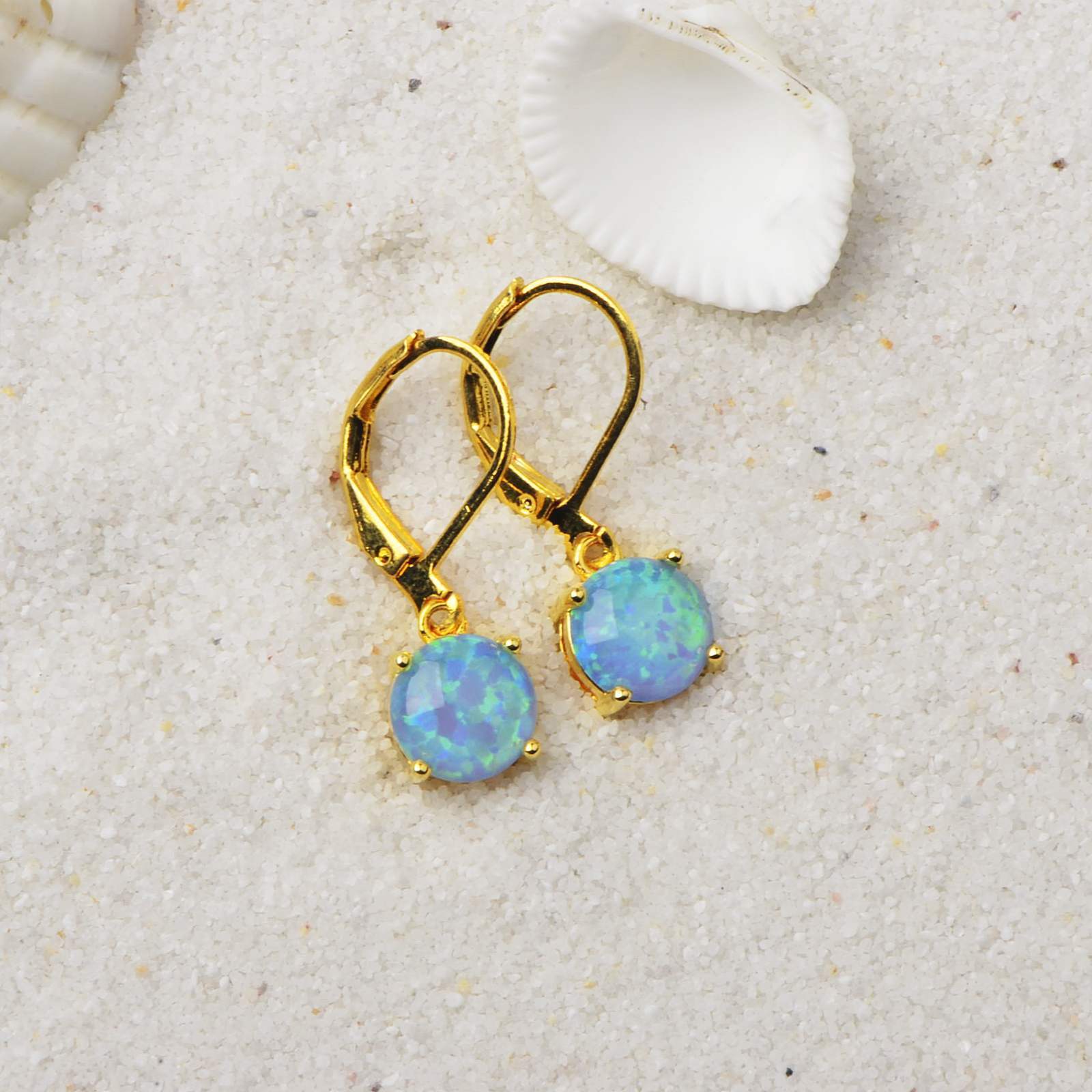 Simple Round Opal Earrings TikTok Ins  Style Jewelry Accessories Copper Material Holiday Style
