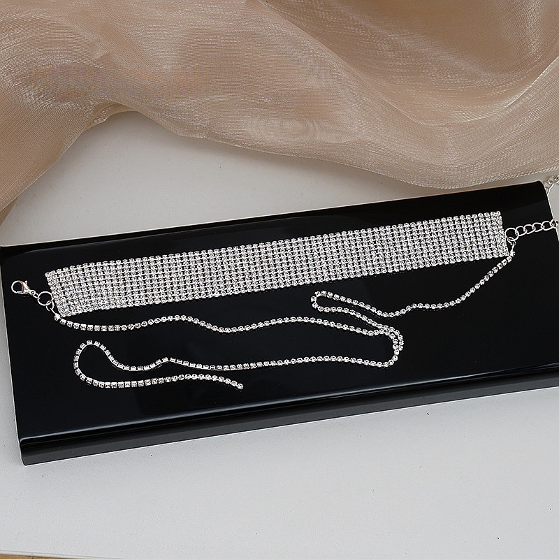 Full Diamond Claw Chain Necklace Bracelet Ring Earrings Four-Piece Set Geometric Women's Jewelry Accessories