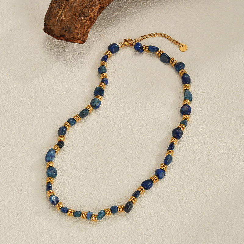 Vintage Natural Stone Beaded Necklace Short Irregular Design Geometric Mixed Material Women's Jewelry Accessories