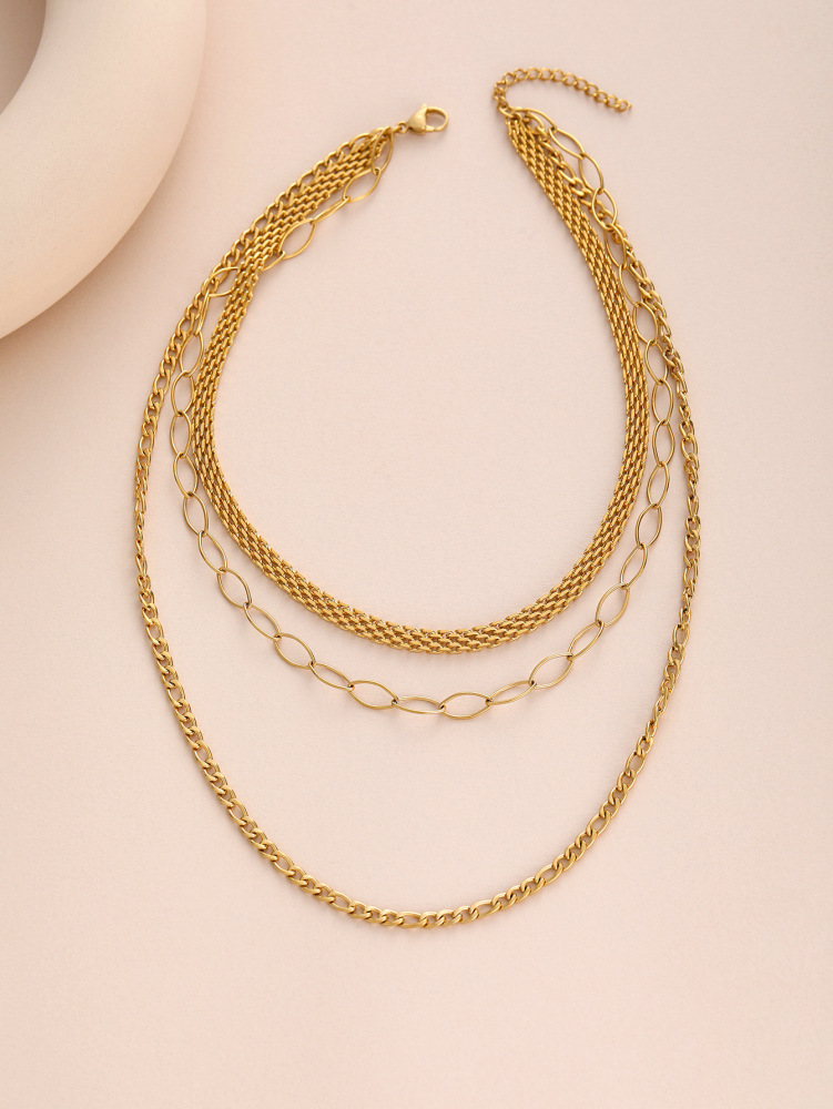 Multi-layer Flat Chain Necklace Gold Plated Stainless Steel Non-fading Geometric Women Jewelry Accessories