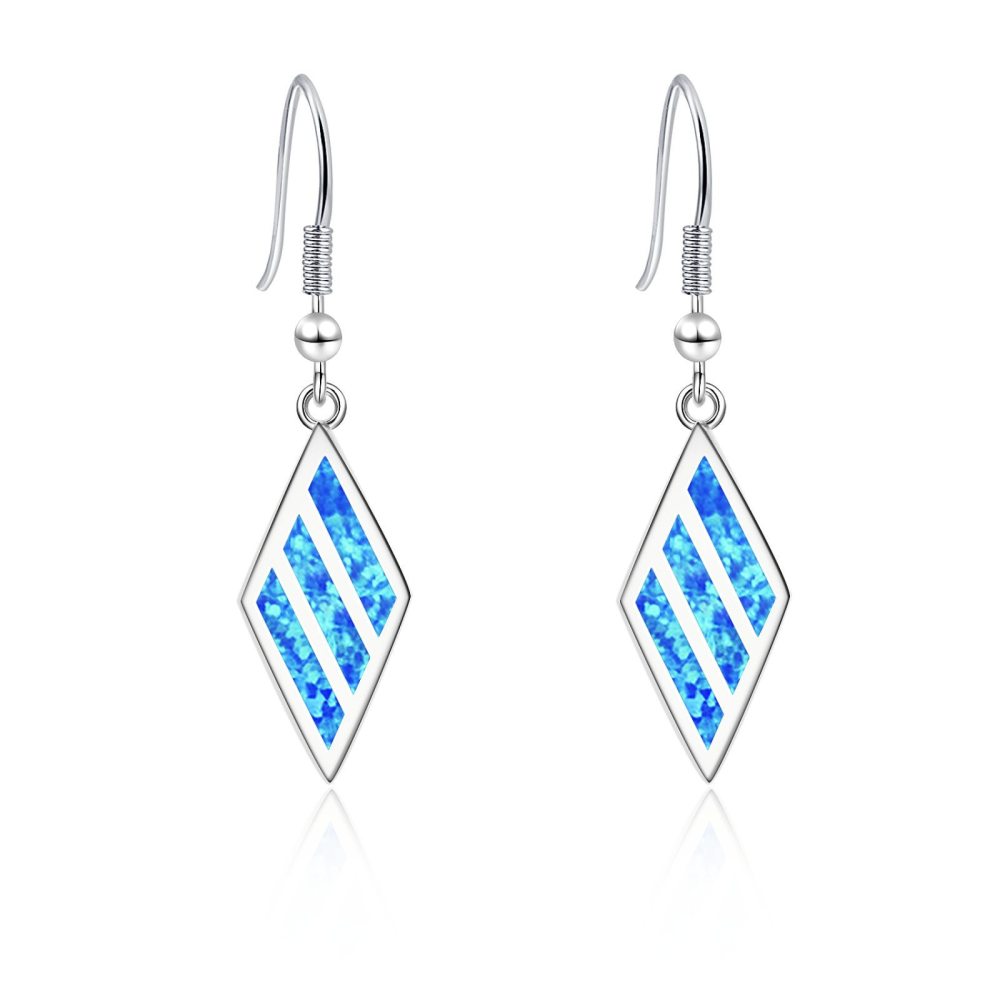 Delightful Diamond Shape Opal Earrings For Girls Cute Simple Style Copper Jewelry Accessories Tiktok Hot Sale