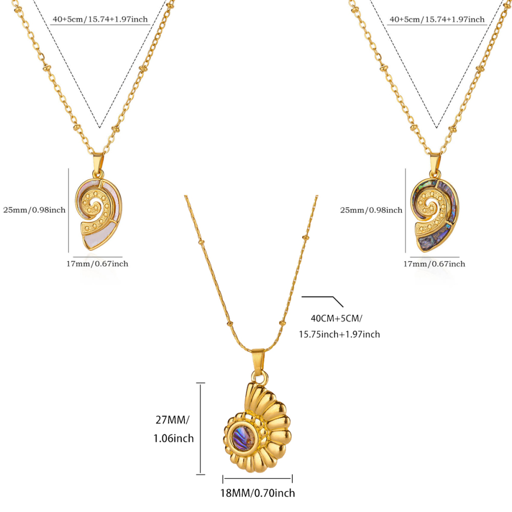 3pcs/set 18K Gold Plated Conch Jewelry Set Stainless Steel Necklace Three-piece Set Ocean Lucky Conch Style Enamel Craft Jewelry Set Accessories Daily Vacation Wear Valentine's Day Gift