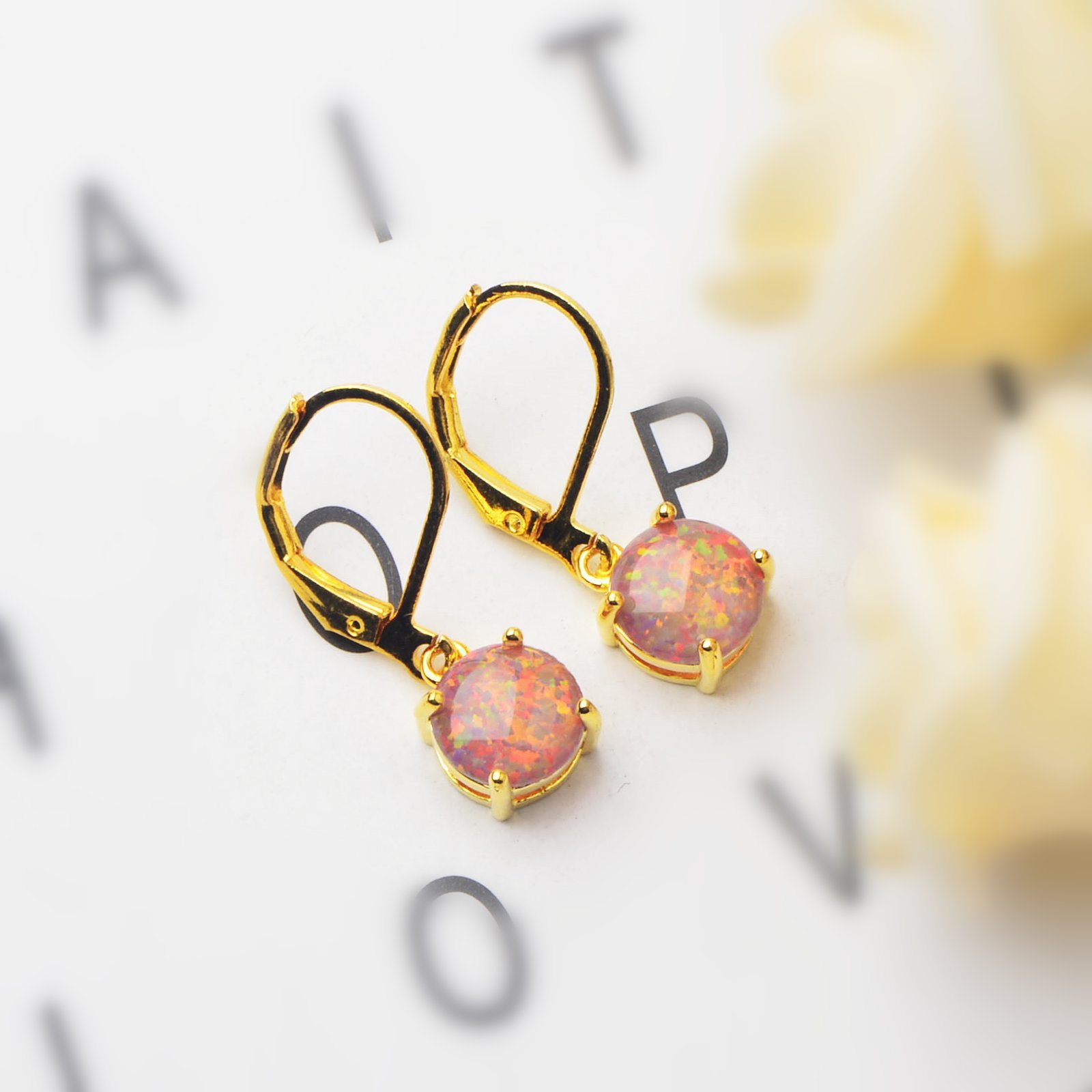 Simple Round Opal Earrings TikTok Ins  Style Jewelry Accessories Copper Material Holiday Style
