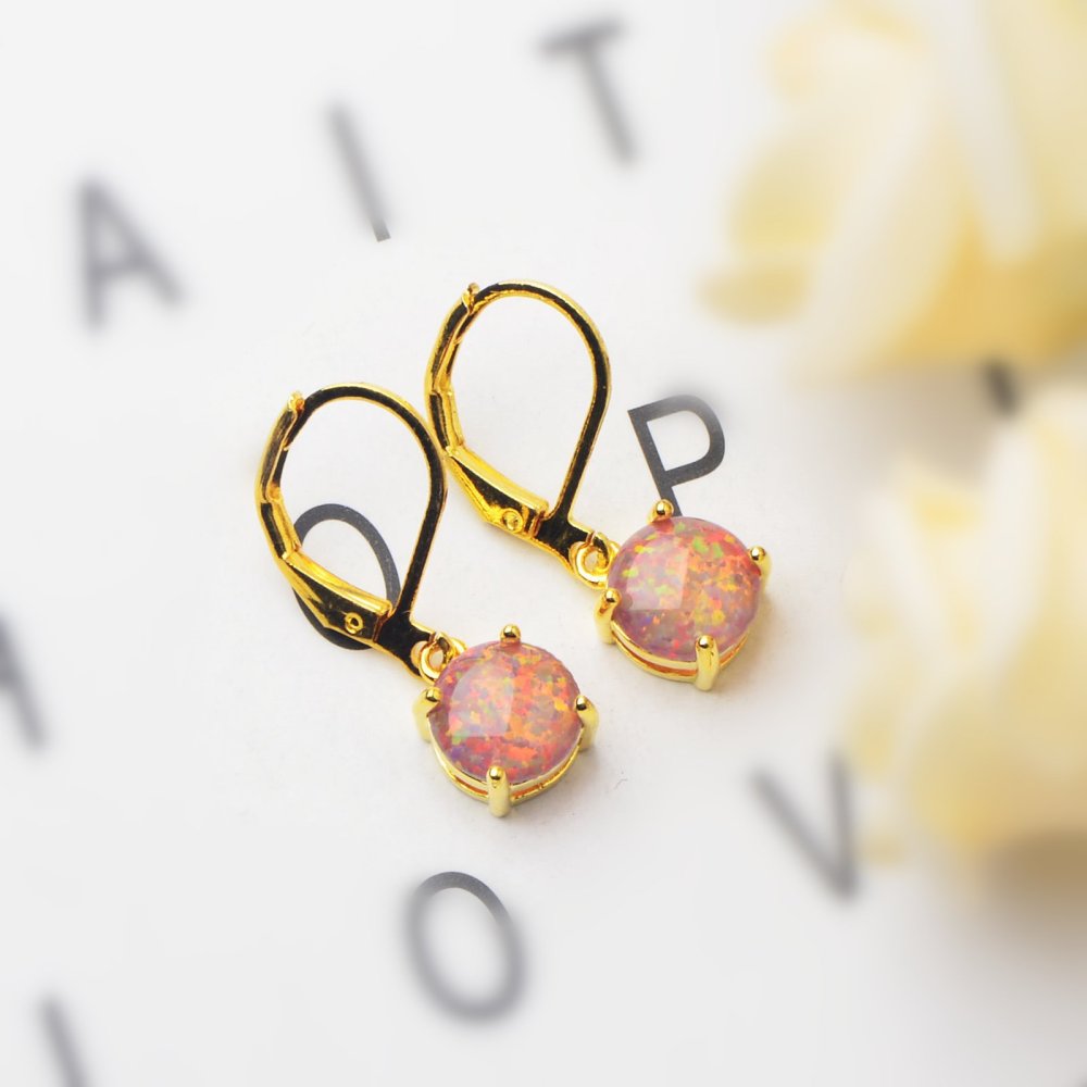Simple Round Opal Earrings TikTok Ins  Style Jewelry Accessories Copper Material Holiday Style