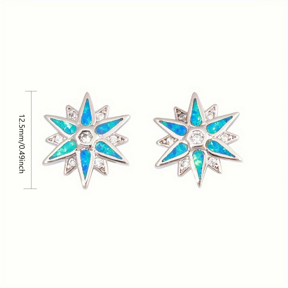 Princess Style Copper Earrings With Opal Snowflake Design For Women Star Pattern Gemstone Embedded Jewelry Accessories