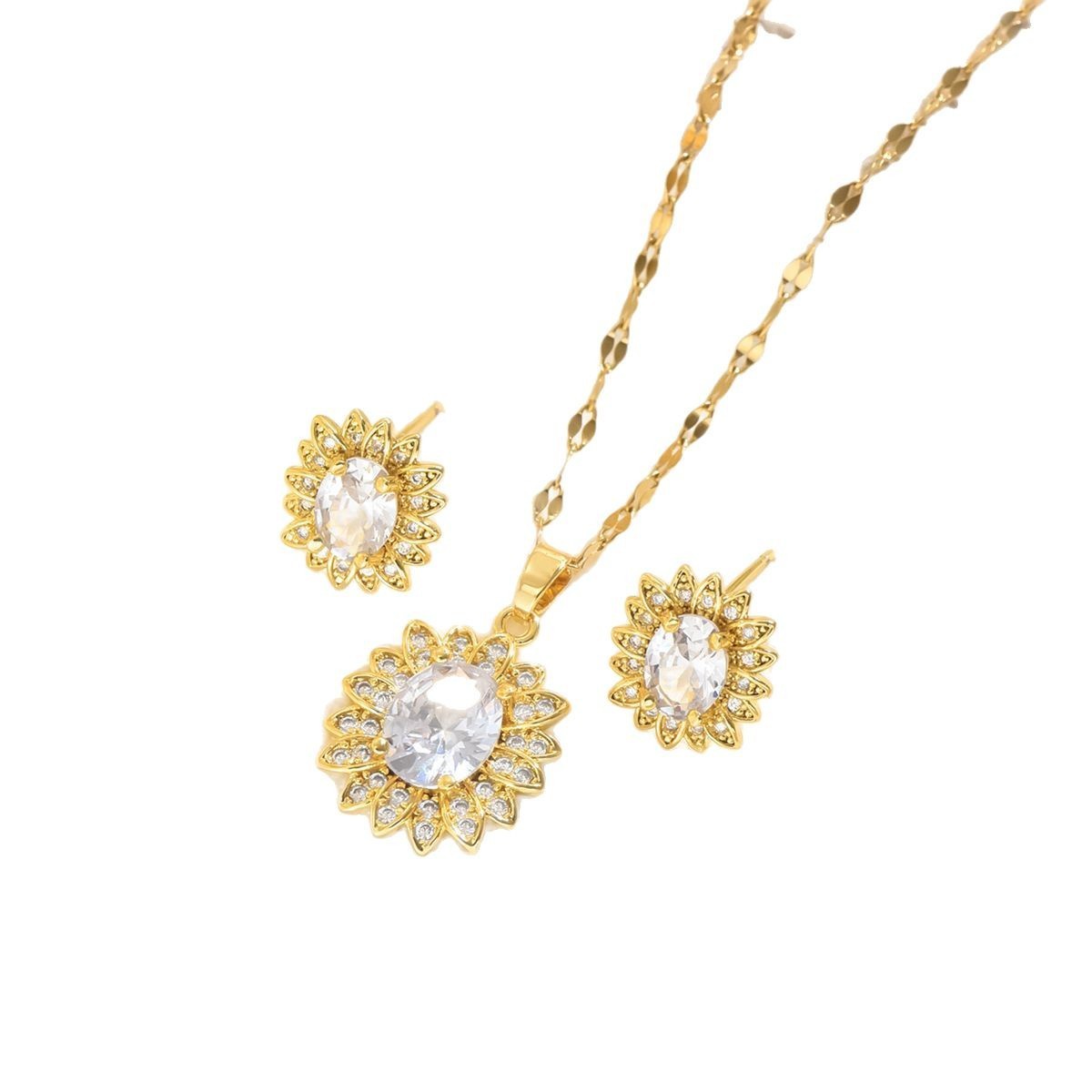 Women's Stainless Steel Necklace Floral Zircon Geometric Minimalist Luxury New Design Pendant Set Elegant Jewelry Accessories
