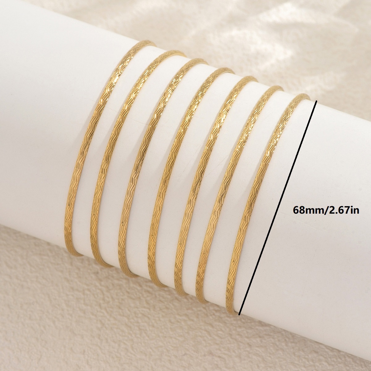 7-Piece Set Elegant Versatile Stainless Steel Wave Texture 68mm Bracelets Women's Festive Daily Commuting Jewelry Accessories