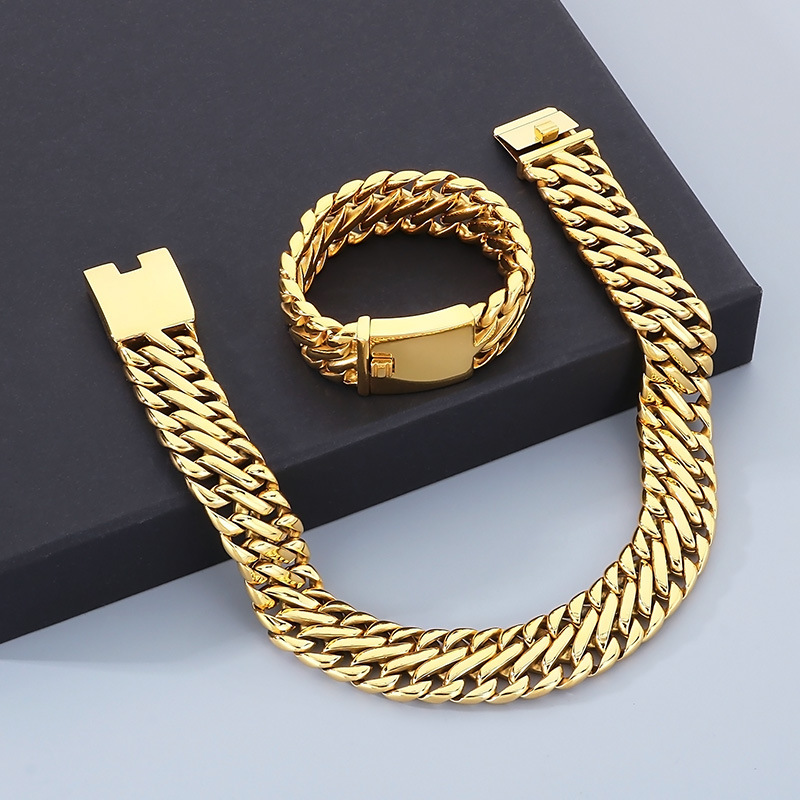 Stainless Steel Bracelet Cuban Chain Men's Necklace Solid Color Titanium Steel Handmade Woven Jewelry