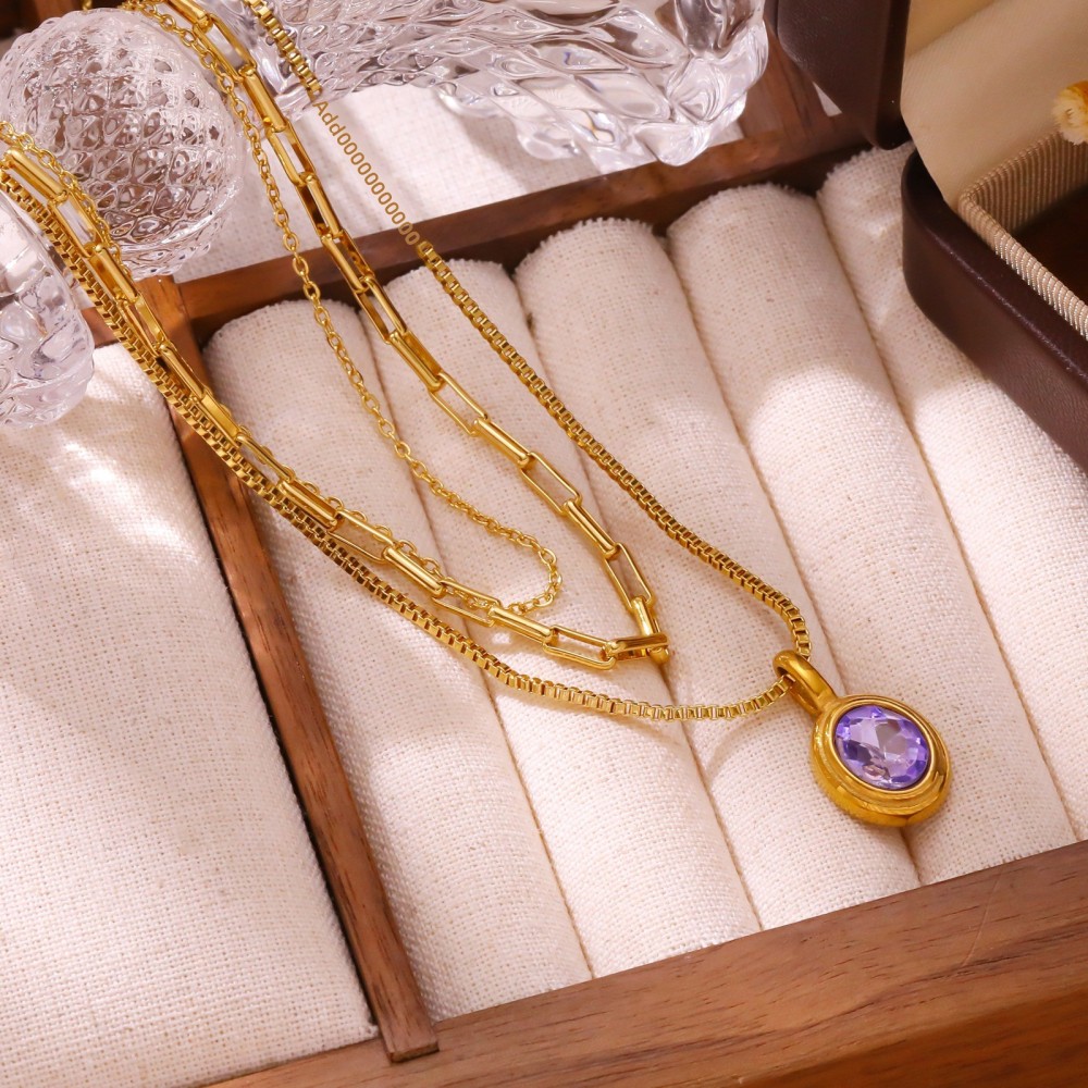 Titanium Steel Round Pendant Necklace Ladies Layered Design Clavicle Chain Jewelry Accessories