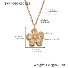 TXP406- Gold Rotating Five-Leaf Zircon Necklace 40+5cm