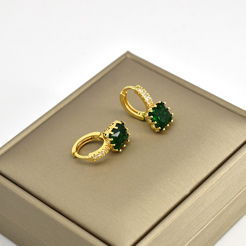 1 Pair IG Style Geometric Inlay Copper Zircon Earrings