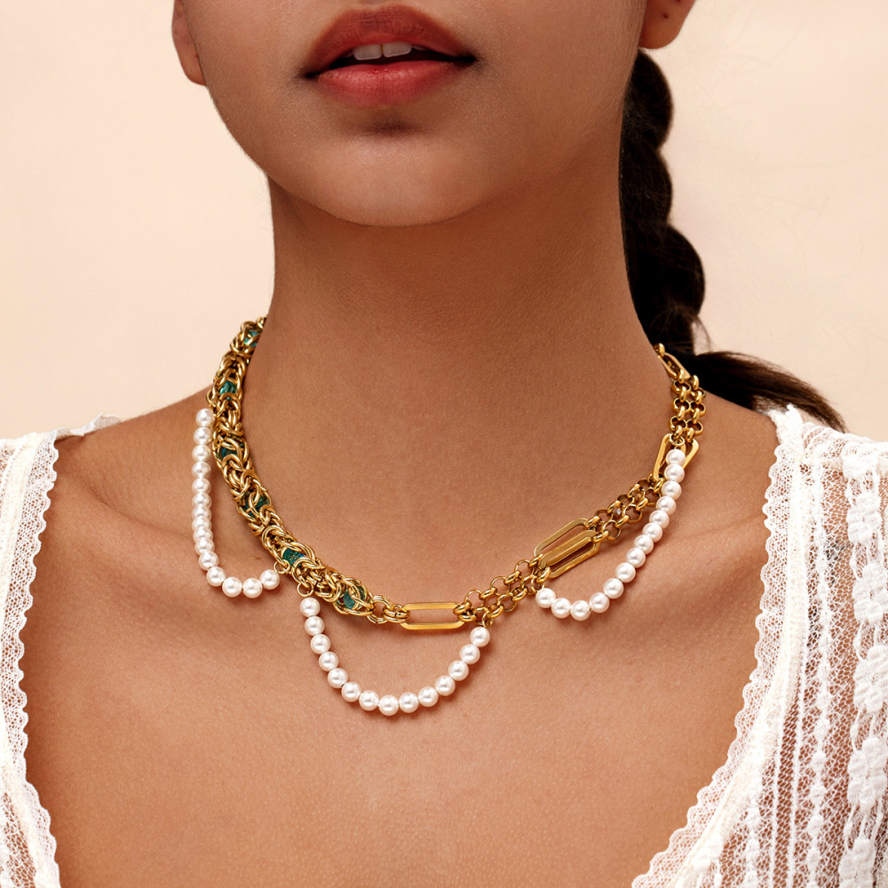 New Light Luxury Minority Retro Ins Style Simple Double-Layer Pearl Necklace Female Fashion Clavicle Chain Neck Strap Neck Accessories