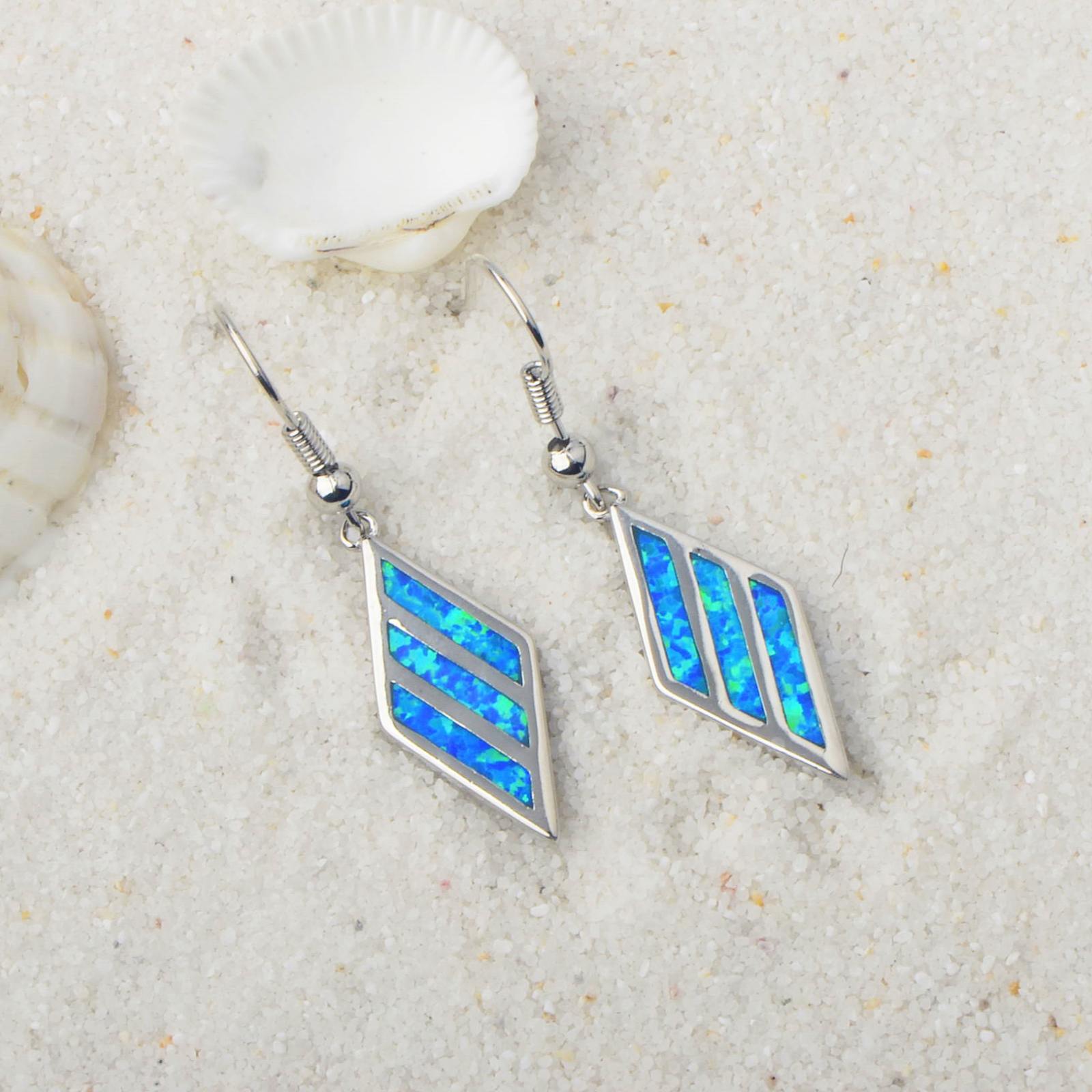 Delightful Diamond Shape Opal Earrings For Girls Cute Simple Style Copper Jewelry Accessories Tiktok Hot Sale