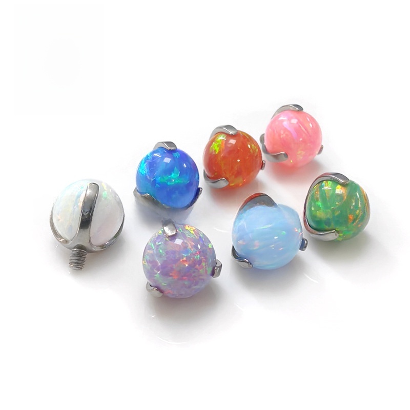 F136 Titanium Opal Ball Ear Studs Three Prong Set Round Ball Piercing Jewelry Accessories Tongue Rings Unisex Wedding Birthday