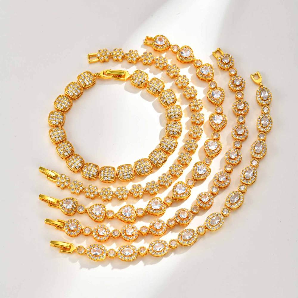 INS Style Copper Material Zircon Inlaid Bracelet Natural Light Luxury Feng Shui Plated 18K Real Gold Geometric Pattern Women's Jewelry Clasp Accessories