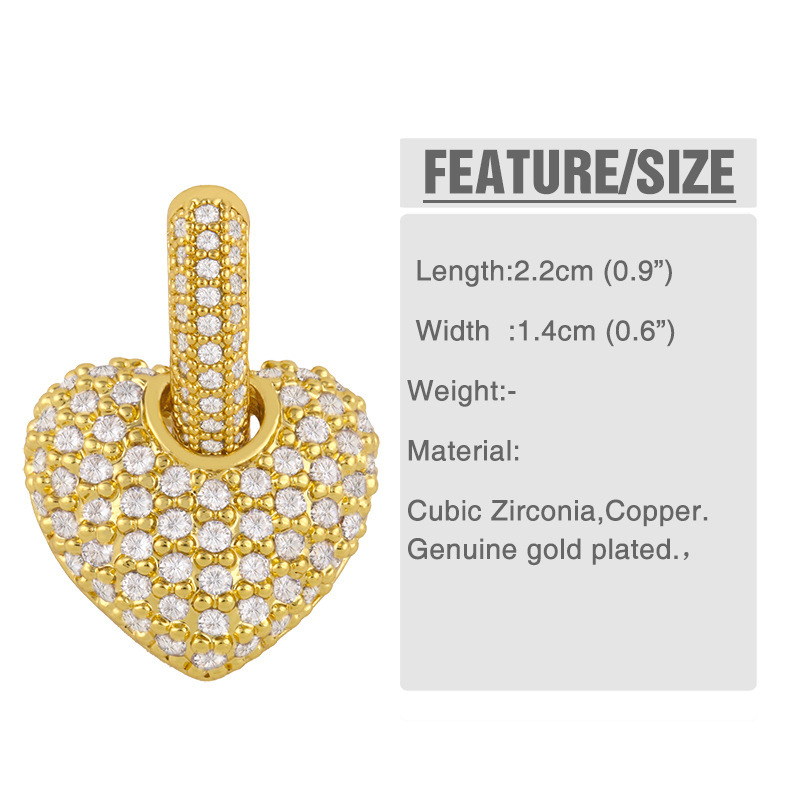 Fashion Heart Inlaid Zircon Copper Artificial Gemstones 18k Gold Plated Earrings