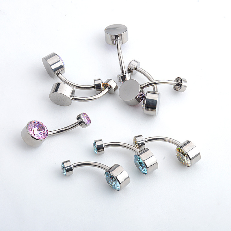 5A Grade Zirconia Titanium Belly Button Ring With Internal Teeth Edge Cylindrical Navel Jewelry Women Body Piercing Accessories