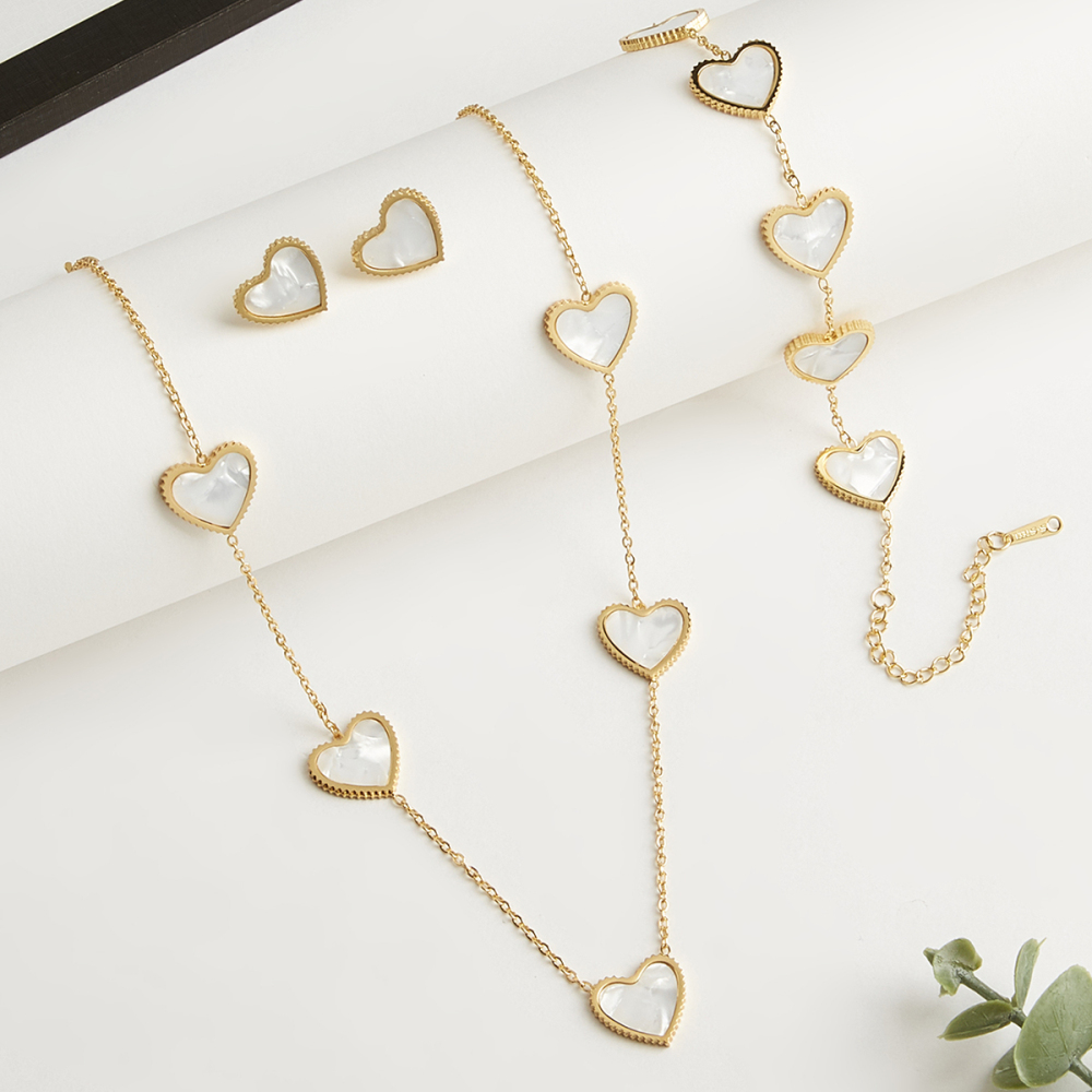 302 Stainless Steel Heart Shape Electroplating Golden Plated Elegant Luxurious Sweet Cable Chain Jewelry Set