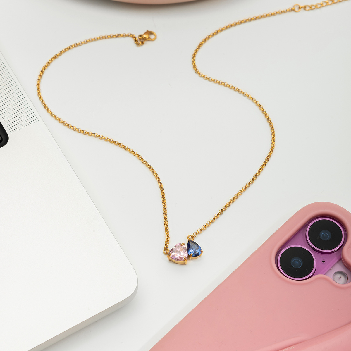 Classic Style 18K 304 Stainless Steel Zircon Vacuum Plating (Fired) Waterproof Non-Fading Elegant Fashion Heart Water Drop Pendant Necklace Accessories For Women  Jewelry Design