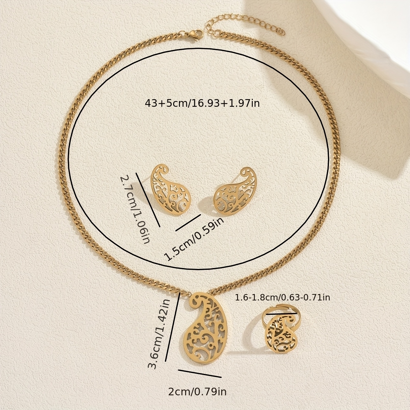 4-piece Stainless Steel Design Sense Classical Hollow Geometric Necklace Earrings Ring Jewelry Set Suitable For Party Celebration Festival Wear