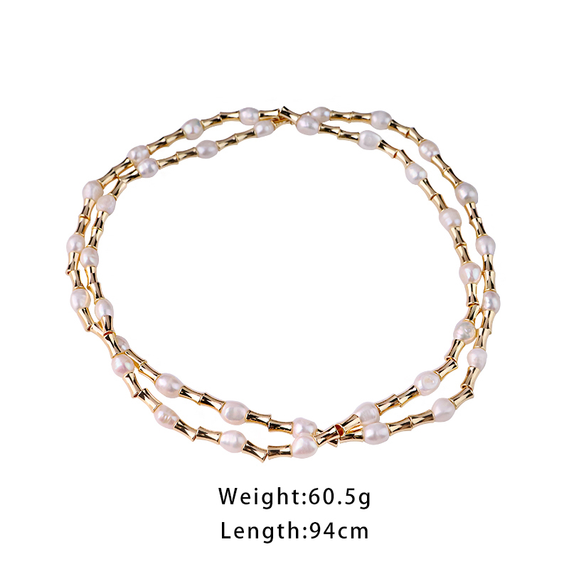 Natural Freshwater Pearl Necklace Bracelet Set Metal Double Layer Bamboo Node High-End Jewelry Accessories For Women