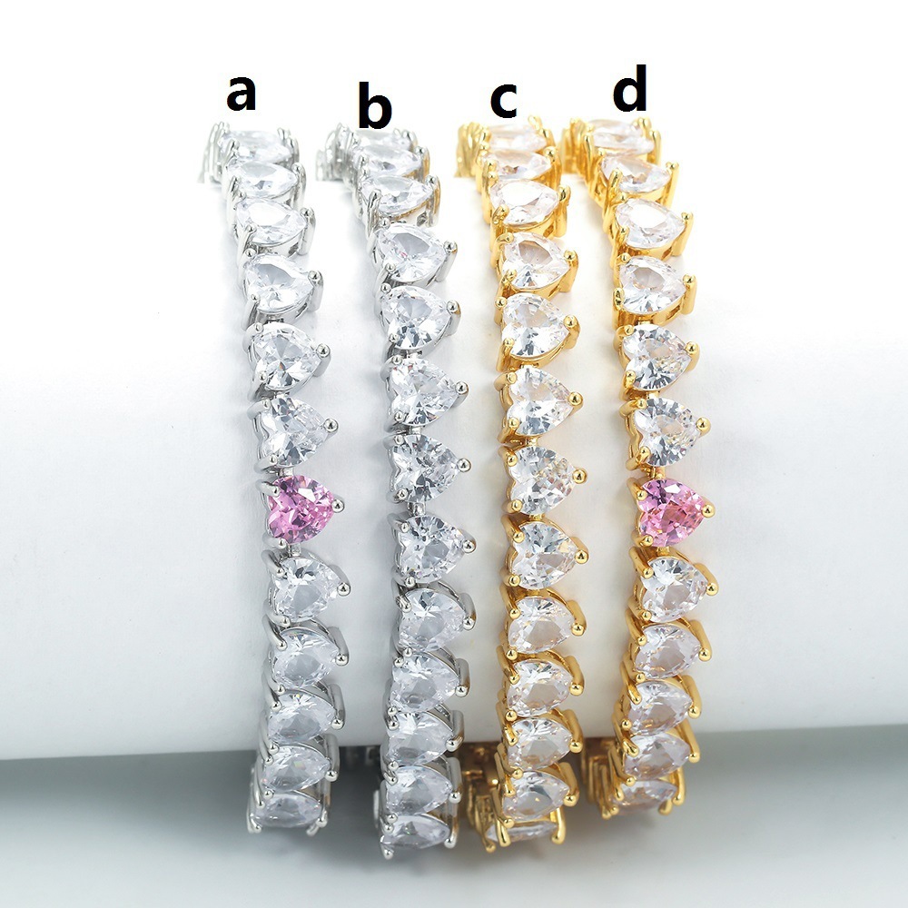 Simple Fashion Geometric Heart Pink Diamond Zircon Copper Bracelet
